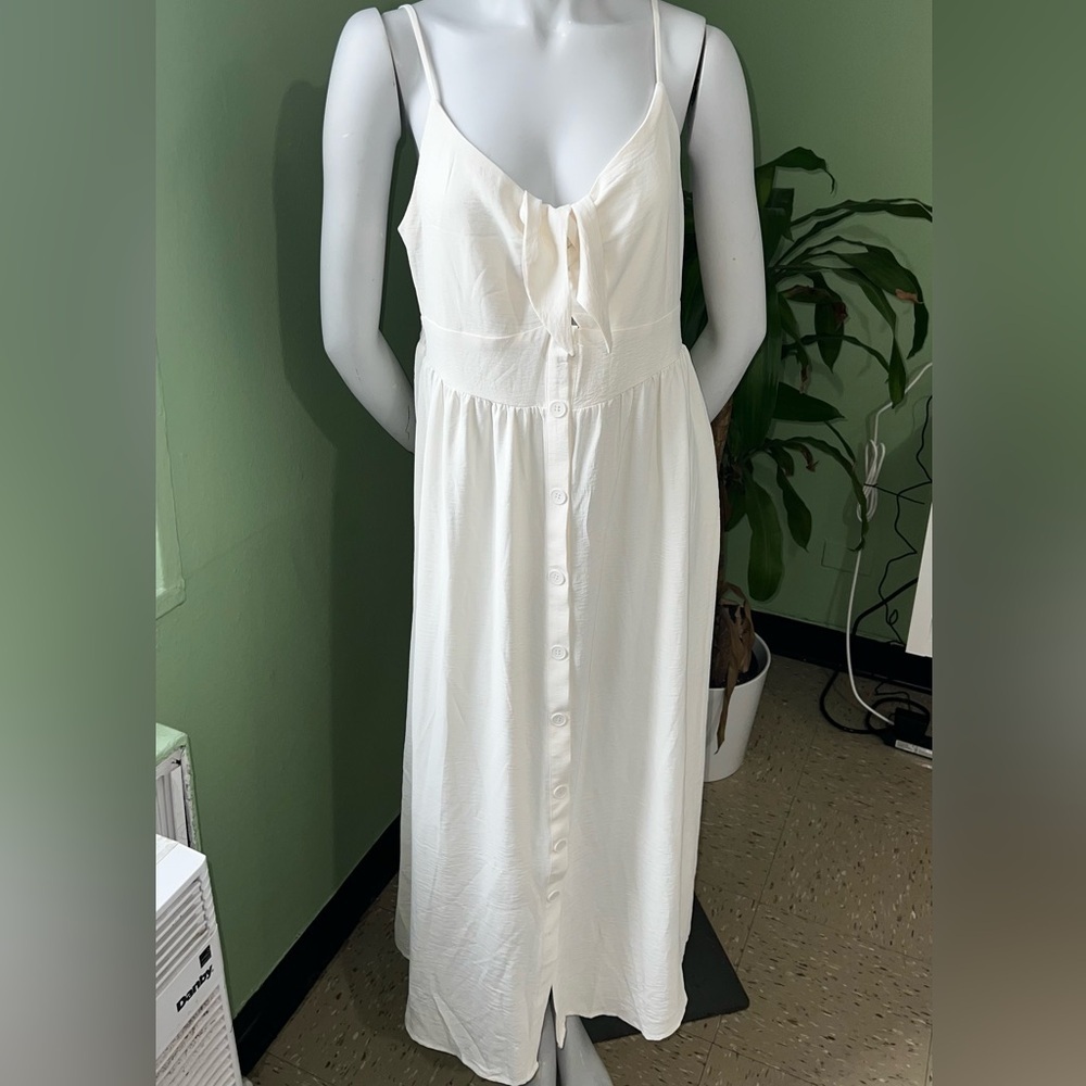 Fashion Nova Ivory Button-Down Midi Dress